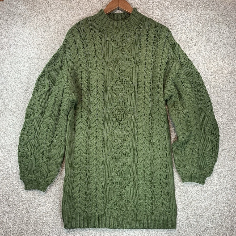 NWT Forever 21 Chunky Cable Knit Tunic Dress‎ Sweater S Green Boho Cottagecore